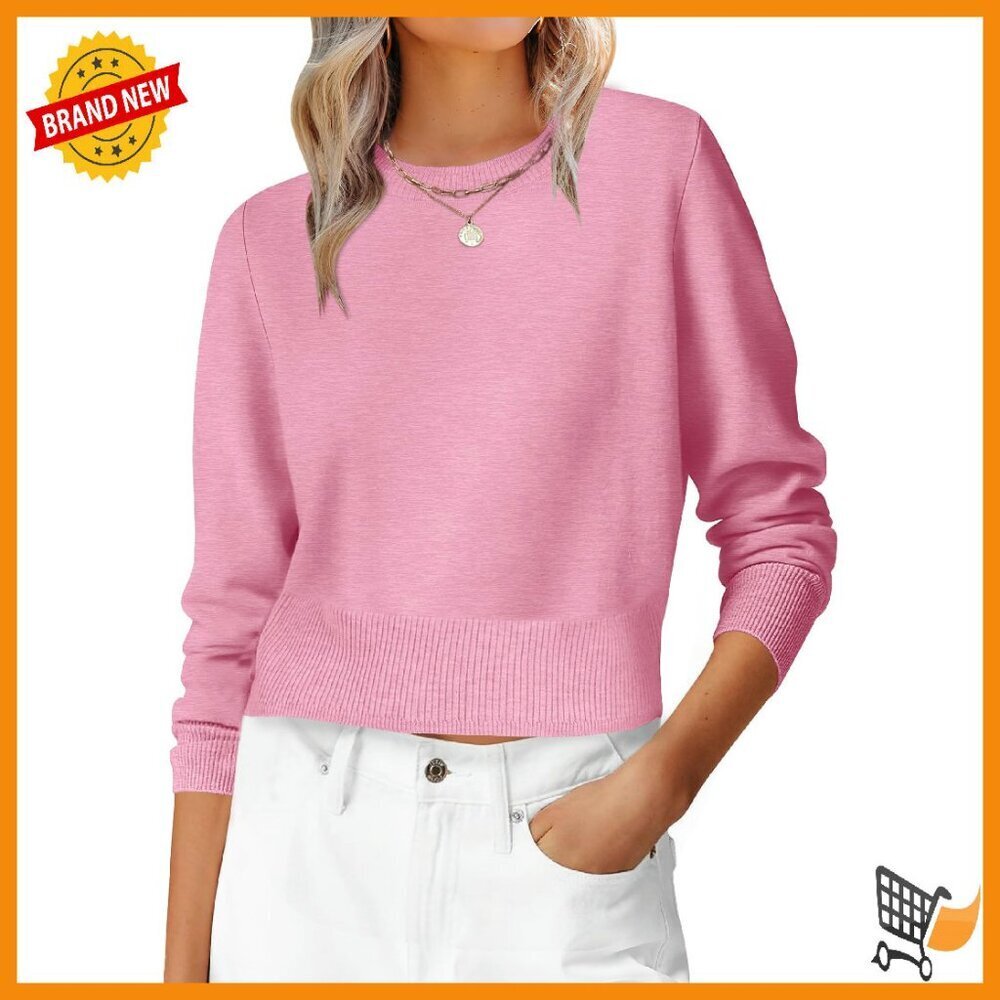 Cropped Long Sleeve Ribbed Sweater Top Business Casual Lightweight